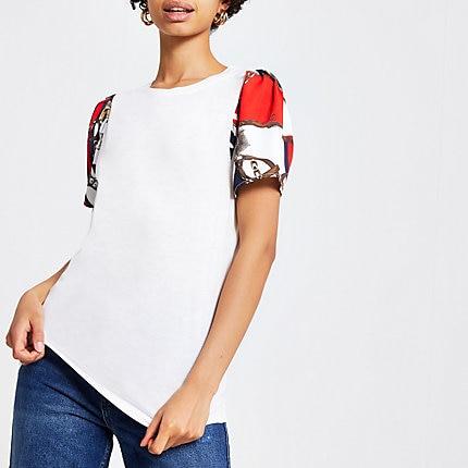 River Island Womens White Chain Print Short Sleeve T-shirt