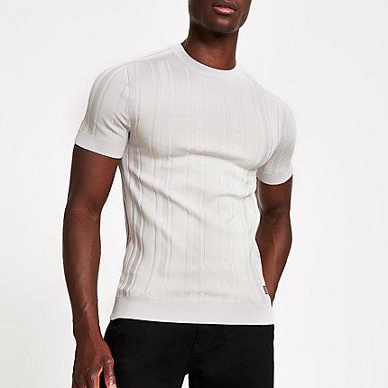 River Island Mens Ribbed Knitted Muscle Fit T-shirt