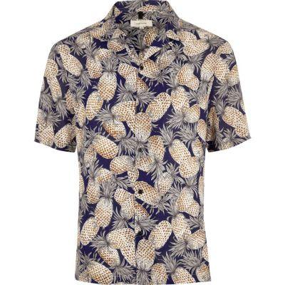 River Island Mens Pineapple Print Short Sleeve Shirt