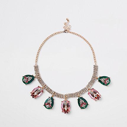 River Island Womens Gold Tone Rhinestone Jewel Embellished Necklace