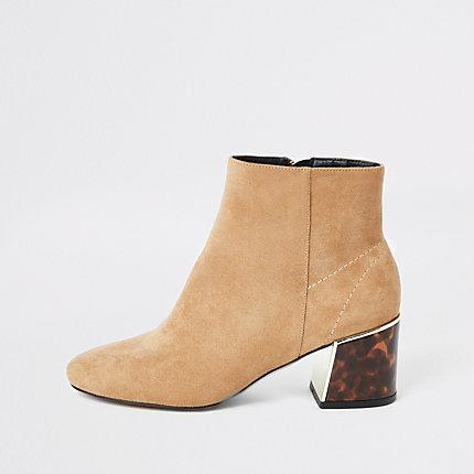 River Island Womens Faux Suede Tortoise Shell Heeled Boots