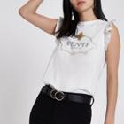 River Island Womens White V Neck 'venti' Frillk Top