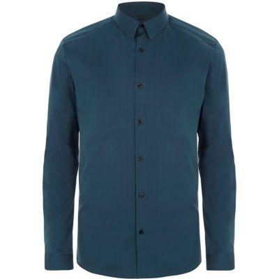 River Island Mens Blue Long Sleeve Muscle Fit Shirt