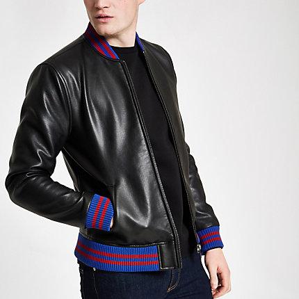River Island Mens Faux Leather Tipped Bomber Jacket