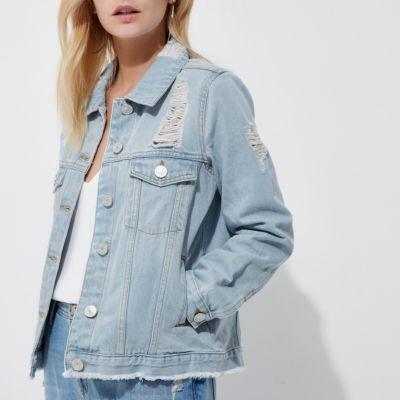 River Island Womens Petite Ripped Denim Jacket