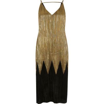 River Island Womens And Gold Pleated Midi Dress