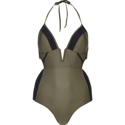 River Island Womens Color Block Plunge Swimsuit