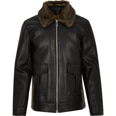 River Island Mens Leather Look Zip-up Jacket