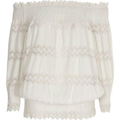 River Island Womens Lace Shirred Bardot Top