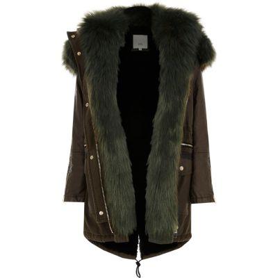 River Island Womens Petite Faux Fur Trim Parka