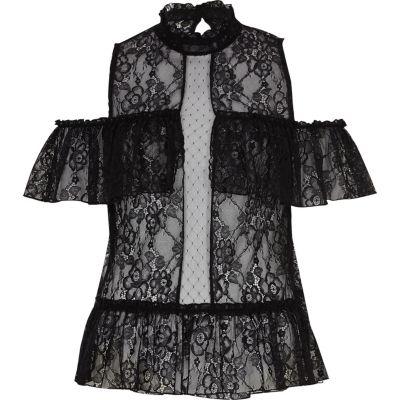 River Island Womens Lace Frill Cold Shoulder Top