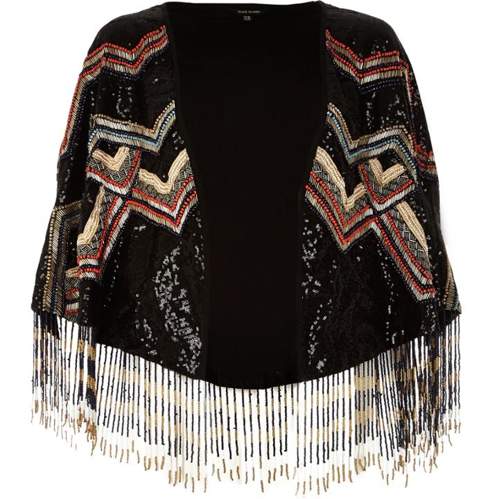 River Island Womens Heavily Embellished Tassel Cape