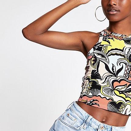 River Island Womens Swirl Print Racer Crop Top