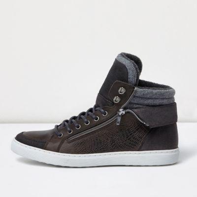 River Island Mens Leather Zip Hi Tops