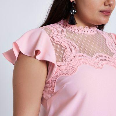 River Island Womens Plus Crochet Scallop Frill Shell Top