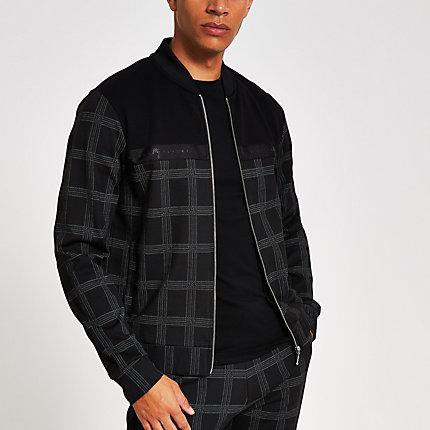 River Island Mens Check Maison Riviera Tape Bomber Jacket
