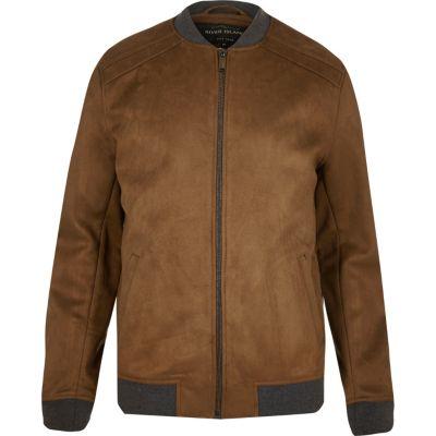 River Island Menslight Faux Suede Bomber Jacket