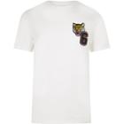 River Island Mens White Tiger Badge T-shirt