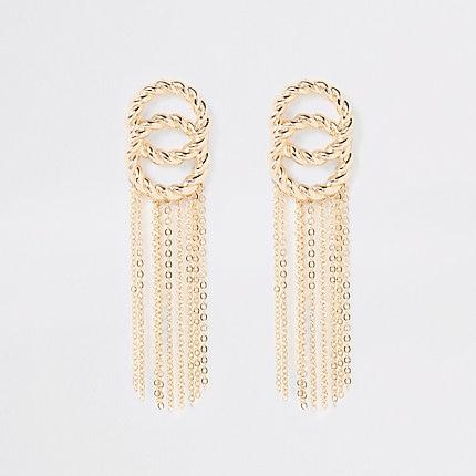 River Island Womens Gold Color Twist Tassel Drop Earrings