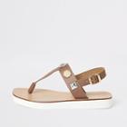 River Island Womens Leather Studded Toe Thong Sandals