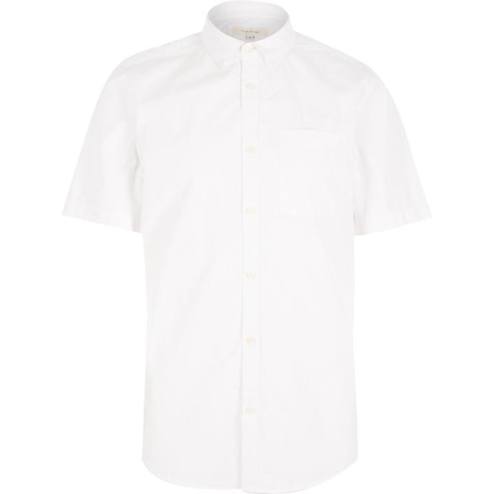River Island Menswhite Twill Short Sleeve Shirt