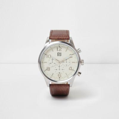 River Island Mens Strap Round Cream Face Watch