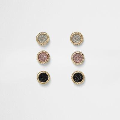 River Island Womens Gold Tone Glitter Earring Multipack