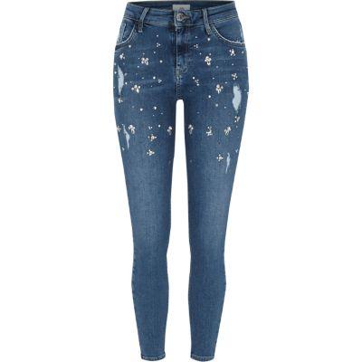 River Island Womens Amelie Embellished Super Skinny Jeans