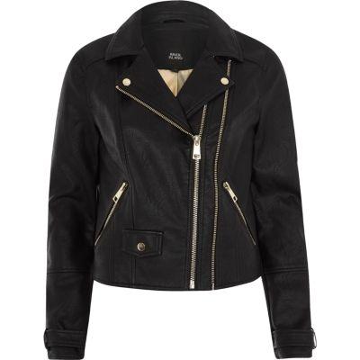 River Island Womens Double Zip Faux Leather Biker Jacket