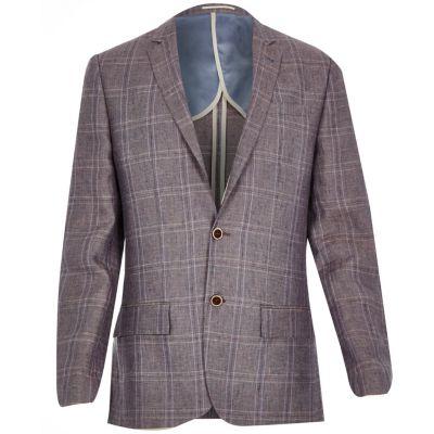 River Island Mens Linen-blend Check Slim Blazer