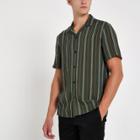 River Island Mens Stripe Print Short Sleeve Revere Shirt