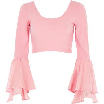 River Island Womens Double Bell Sleeve Crop Top