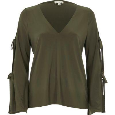 River Island Womens Long Sleeve Tie Sleeve Top