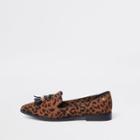 River Island Womens Wide Fit Leopard Print Tassel Loafers