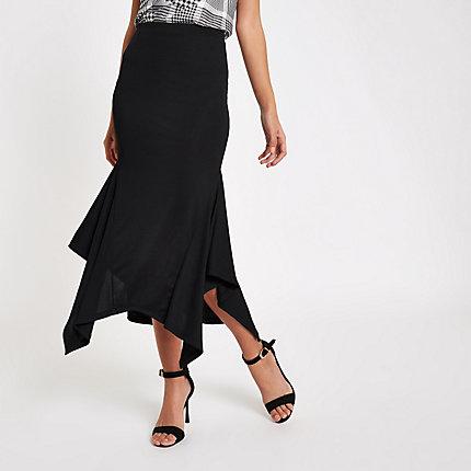 River Island Womens Ribbed Slinky Side Flare Midi Skirt