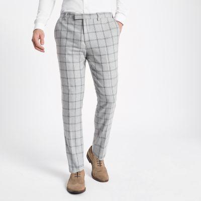 River Island Mens Check Stretch Skinny Fit Suit Pants