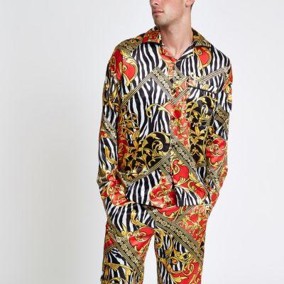 River Island Mens Jaded Zebra Print Pajama Shirt