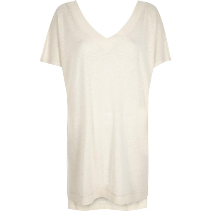 River Island Womens White Linen-blend V-neck Top
