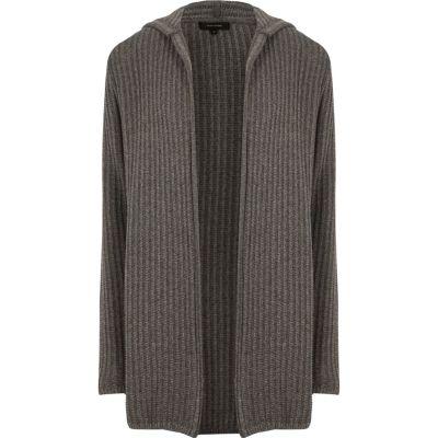 River Island Mensgrey Twisted Rib Hooded Cardigan