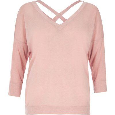 River Island Womens Pastel Knitted Cross Back Sweater