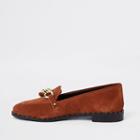 River Island Womens Leather Gold Tone Chain Loafers
