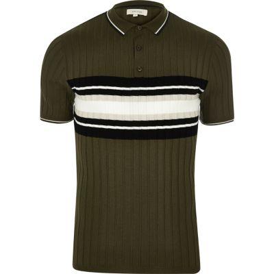 River Island Mens Ribbed Chest Stripe Polo Shirt