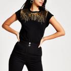 River Island Womens Short Sleeve Sequin Neck T-shirt