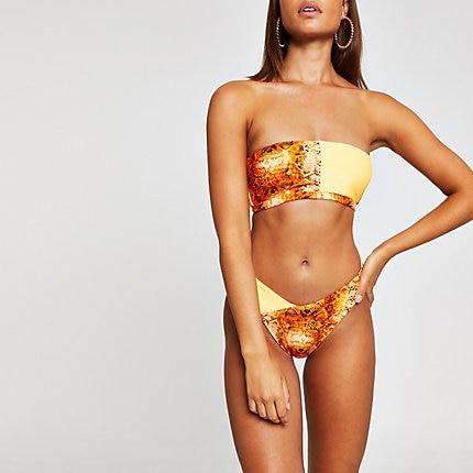 River Island Womens Snake Print High Leg Bikini Bottoms