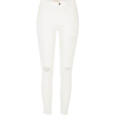 River Island Womens White Amelie Super Skinny Ripped Jeans
