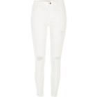 River Island Womens White Amelie Super Skinny Ripped Jeans