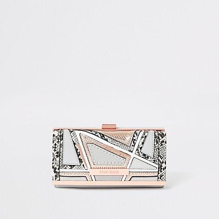River Island Womens Snake Embossed Cutabout Cliptop Purse
