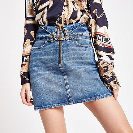 River Island Womens Snaffle Trim Denim Skirt