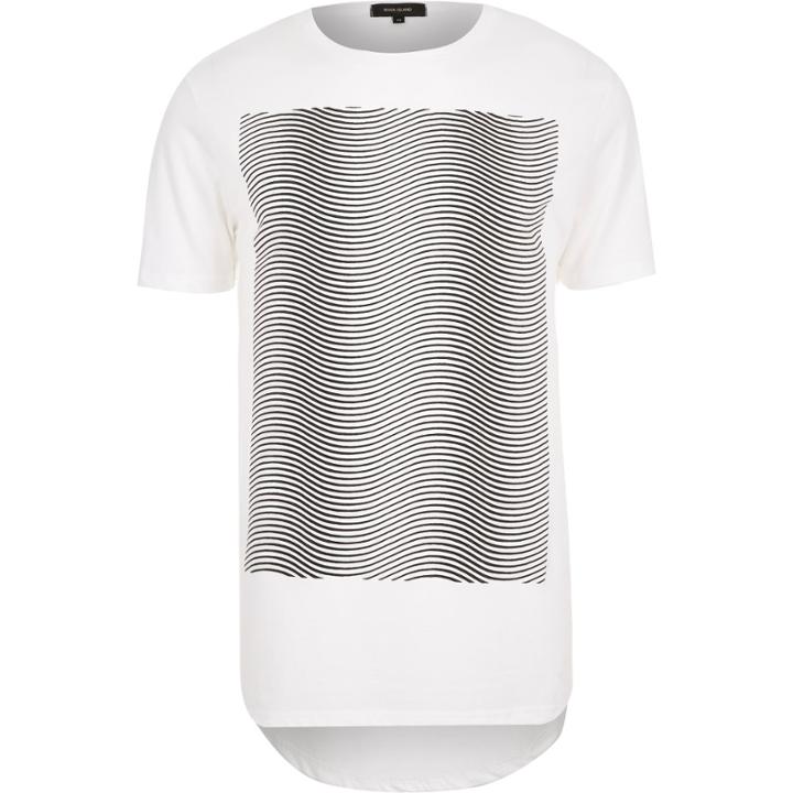 River Island Menswhite Wavey Line Print Curved Hem T-shirt