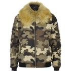 River Island Womens Camo Bomber Jacket With Faux Fur Trim